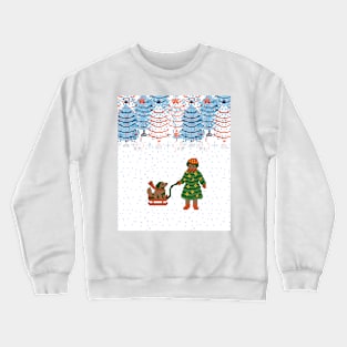 Girl with dog at Christmas tree farm Crewneck Sweatshirt